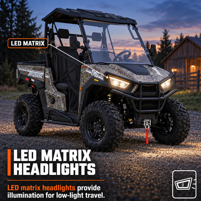 493cc UTV / Side-by-Side with On-Demand 4WD, EPS, 2 Seats with Headrests, Locking Differential, Trailer Hitch, and 3000 lb winch TMG-ATU565