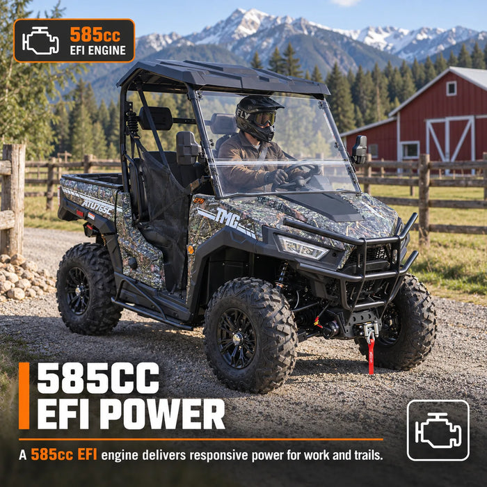 UTV / Côte à Côte de 585 cm³ avec 4x4 à la demande, EPS, transmission CVTech, 2 sièges avec appuie-tête, différentiels autobloquants et attelage de remorque TMG-ATU765
