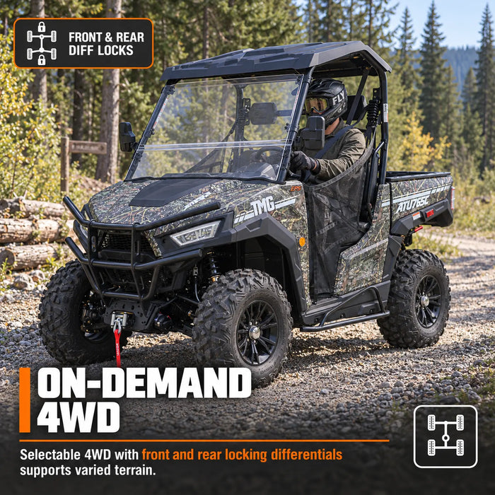 UTV / Côte à Côte de 585 cm³ avec 4x4 à la demande, EPS, transmission CVTech, 2 sièges avec appuie-tête, différentiels autobloquants et attelage de remorque TMG-ATU765