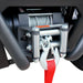 Winch cable, hook, and roller fairlead mounted to ATV front bumper