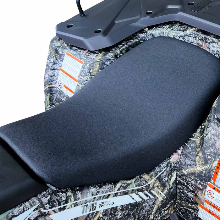 Top view of seat and rear cargo rack area on ATV