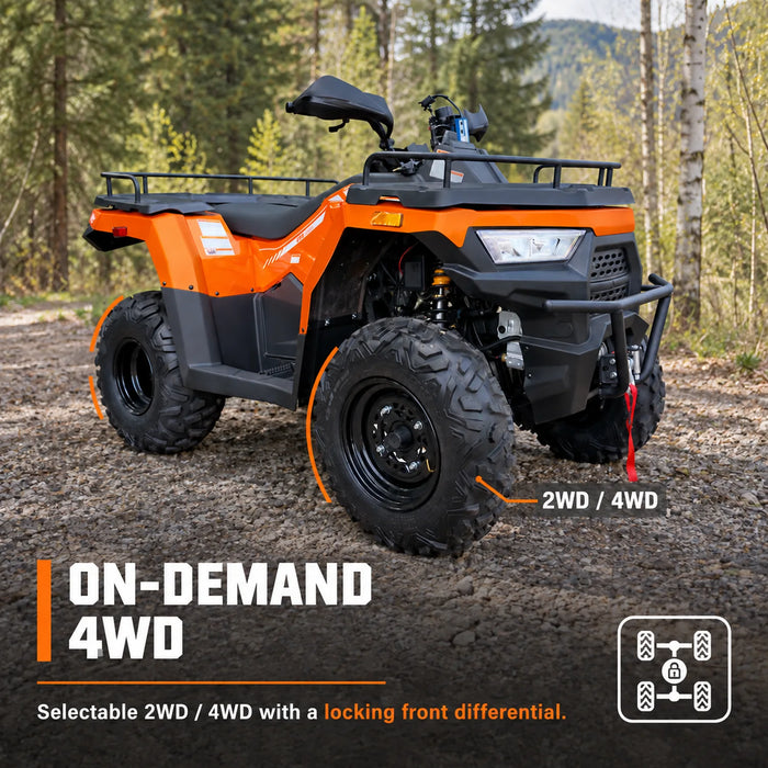 275cc ATV with On-Demand 4WD, Locking Differential, Cargo Racks, Trailer Hitch, and LED Lighting TMG-ATV325