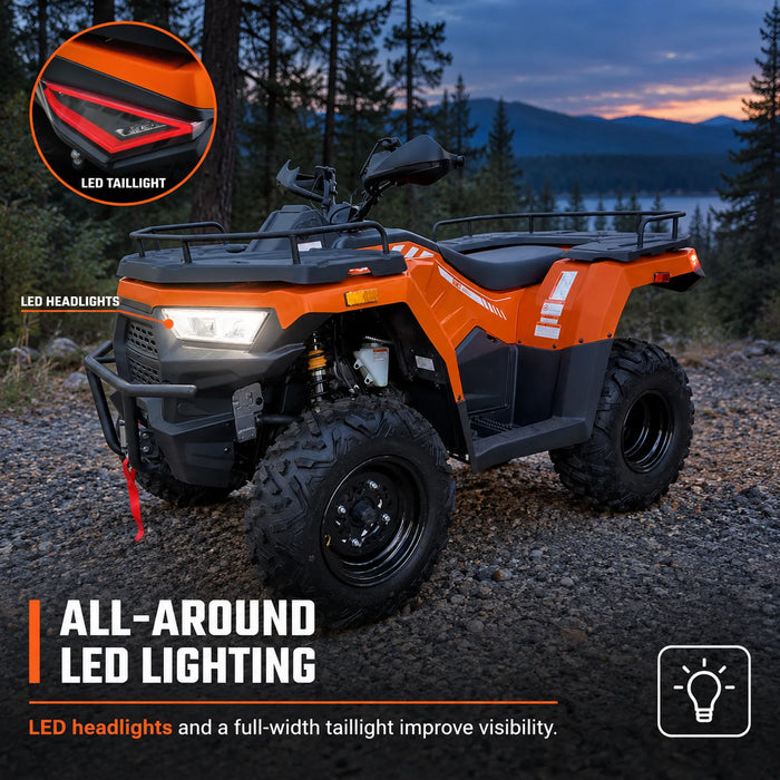 275cc ATV with On-Demand 4WD, Locking Differential, Cargo Racks, Trailer Hitch, and LED Lighting TMG-ATV325