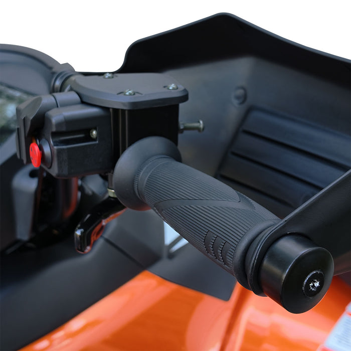 Right handlebar grip and handguard detail on TMG ATV.