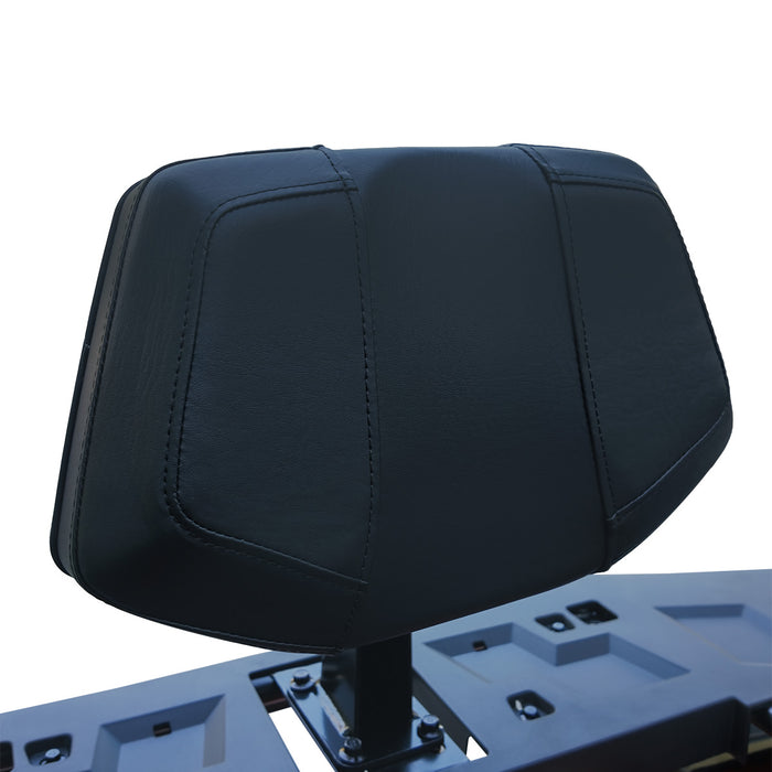 Passenger backrest pad mounted on rear rack of TMG ATV.