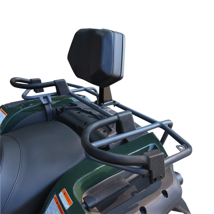 Passenger backrest and rear cargo rack mounted on ATV.