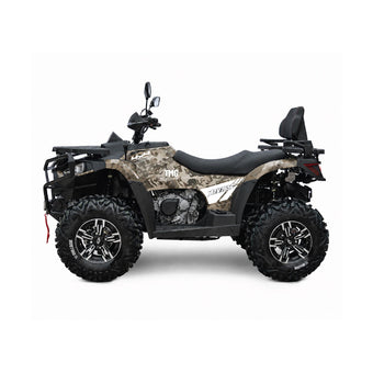 VTT 585cc avec 4x4 à la demande, direction assistée électrique (EPS), transmission CVTech, siège et dossier biplaces, différentiels verrouillables et attache-remorque TMG-ATV765