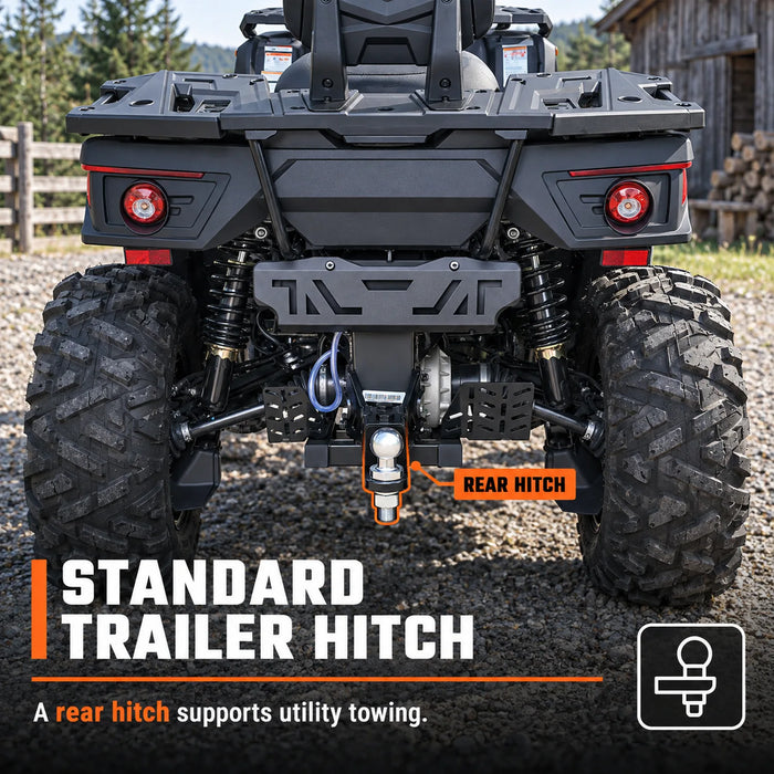VTT 585cc avec 4x4 à la demande, direction assistée électrique (EPS), transmission CVTech, siège et dossier biplaces, différentiels verrouillables et attache-remorque TMG-ATV765