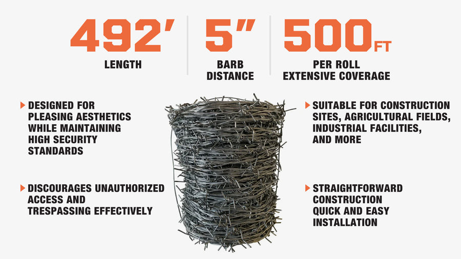 500-ft Barbed Wire, Triple-Layer Galvanized, High Tensile Strength, TMG-BW15