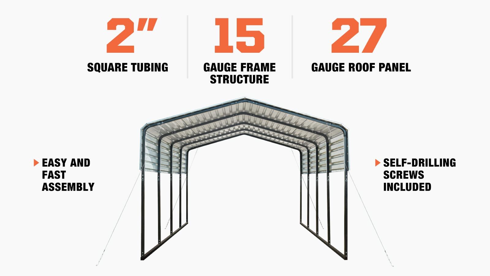 TMG Industrial 12’ x 20’ All-Steel Carport w/Open Sidewalls, Galvanized Roof, Powder Coated, Polyester Paint Coating, Stabilizing Cables, TMG-CP1220-description-image