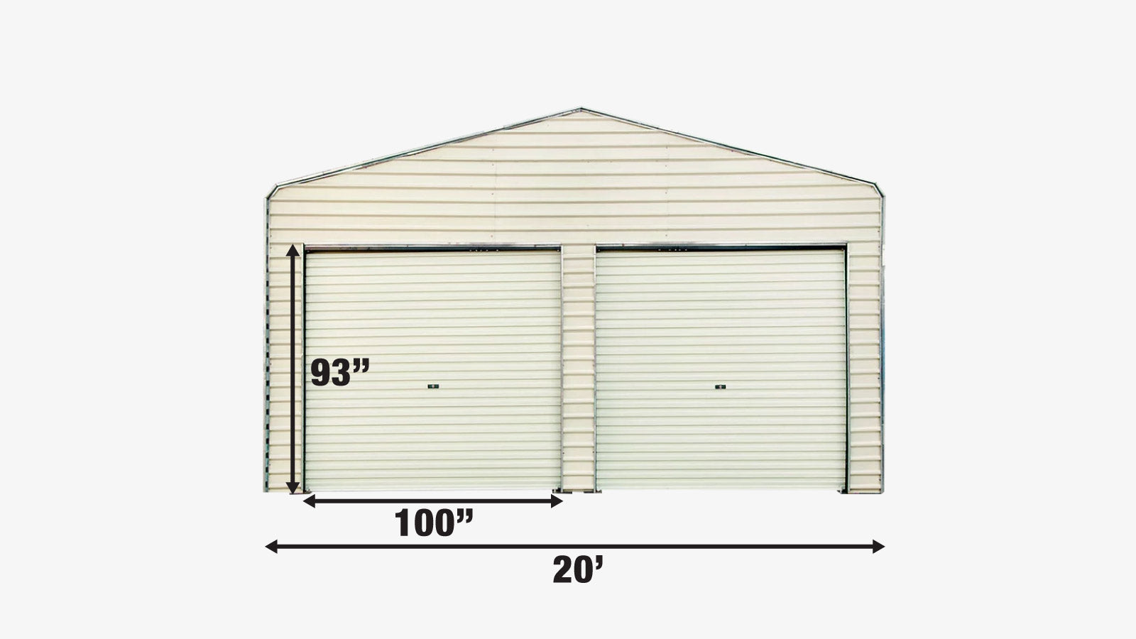 TMG Industrial Steel Carport Add-On Package Kit, Front Wall w/Roll Up Doors & Back Wall, TMG-CP2000-RD110-specifications-image