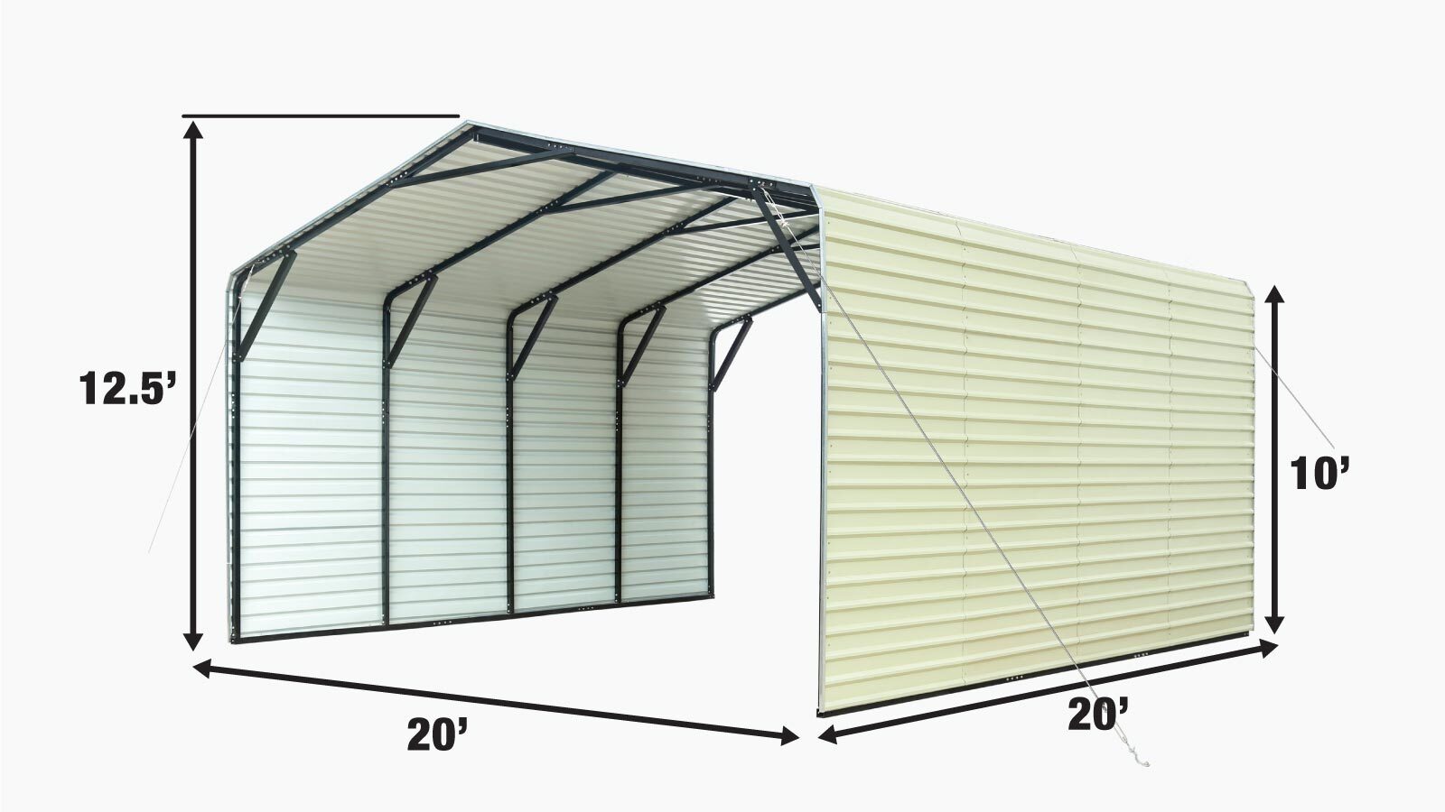 TMG Industrial 20’ x 20’ All-Steel Carport w/10’ Enclosed Sidewalls, Galvanized Roof, Powder Coated, Polyester Paint Coating, Stabilizing Cables, TMG-CP2020F (not available online purchase)-specifications-image
