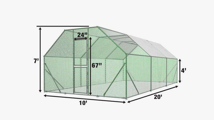 Large Chicken Coop Run Shelter, 10' x 20', Lockable Gate, 200 Sq. Ft, TMG-CRS1020