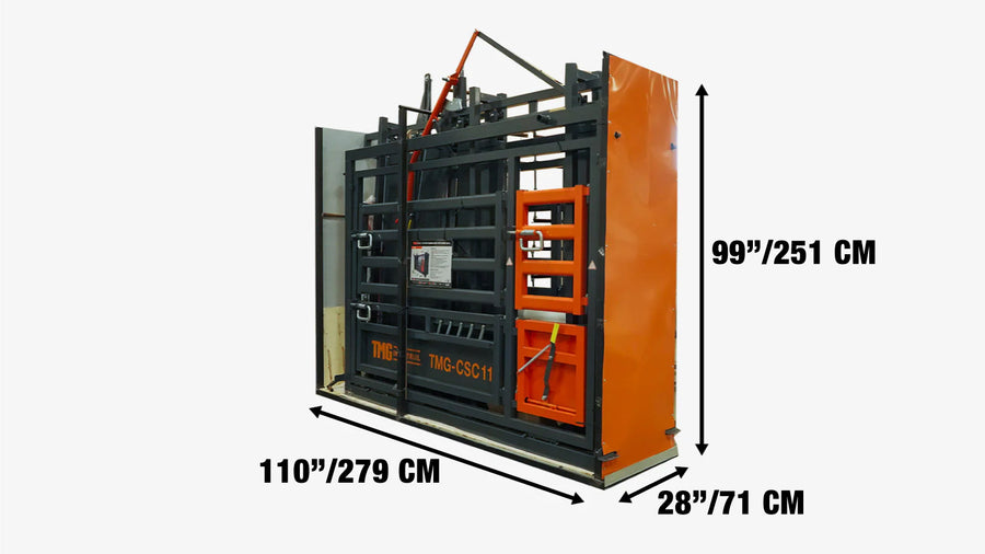 TMG Industrial 10' Squeeze Cattle Work Chute Balance de poids de 4500 lb, sortie latérale, compression latérale, ouvertures pivotantes supérieure/inférieure, affichage du poids LCD, TMG-CSC11