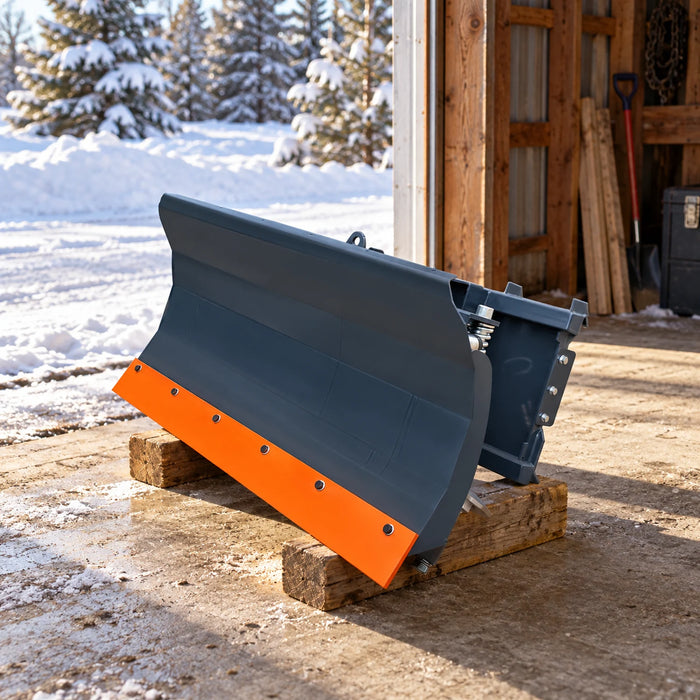 48" Mini Skid Steer Dozer Blade / Snow Pusher, 30° Left & Right, Bolt-On Cutting Edge, Bobcat Mini Quick Mount, TMG-DB48BM
