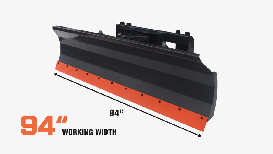 TMG Industrial 94" Skid Steer Dozer Blade/Snow Pusher, 30° Left & Right, Bolt-On Cutting Edge, Patins réglables, Universal Quick Mount, TMG-DB94
