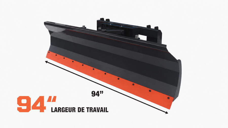 Lame de bouteur / pousse-neige de 94" pour chargeuse compacte, orientable à 30° à gauche et à droite, bord de coupe boulonné, patins réglables, attache rapide universelle, TMG-DB94