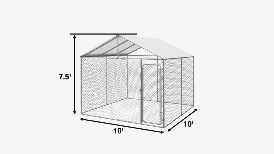 TMG Industrial 10' x 10' Outdoor Dog Kennel Playpen with Cover, Outdoor Dog Runner, Pet Exercise House, Lockable Gate, 6' Chain-Link Fence, TMG-DCP1010