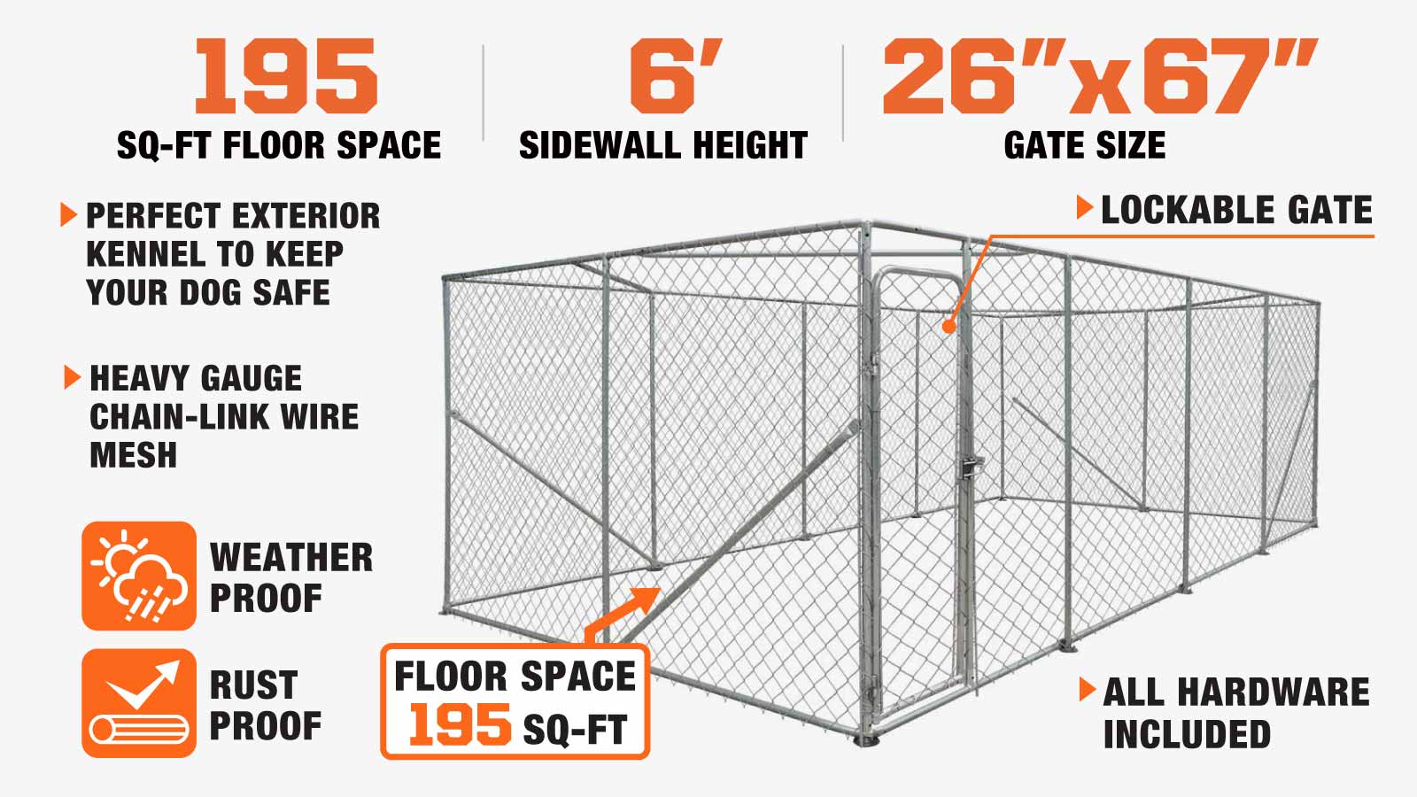 TMG Industrial 10’ x 20’ Outdoor Dog Kennel Playpen, Outdoor Dog Runner, Pet Exercise House, Lockable Gate, 6’ Chain-Link Fence, TMG-DCP1020-description-image
