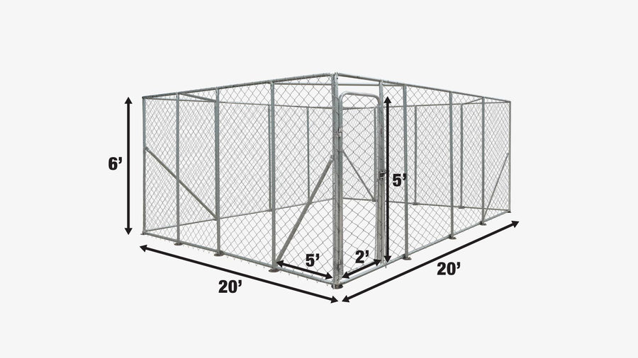 Enclos pour chien de 20' x 20', enclos de promenade extérieur, chenil d'exercice pour animaux de compagnie, portail verrouillable, clôture en maille de 6', TMG-DCP2020