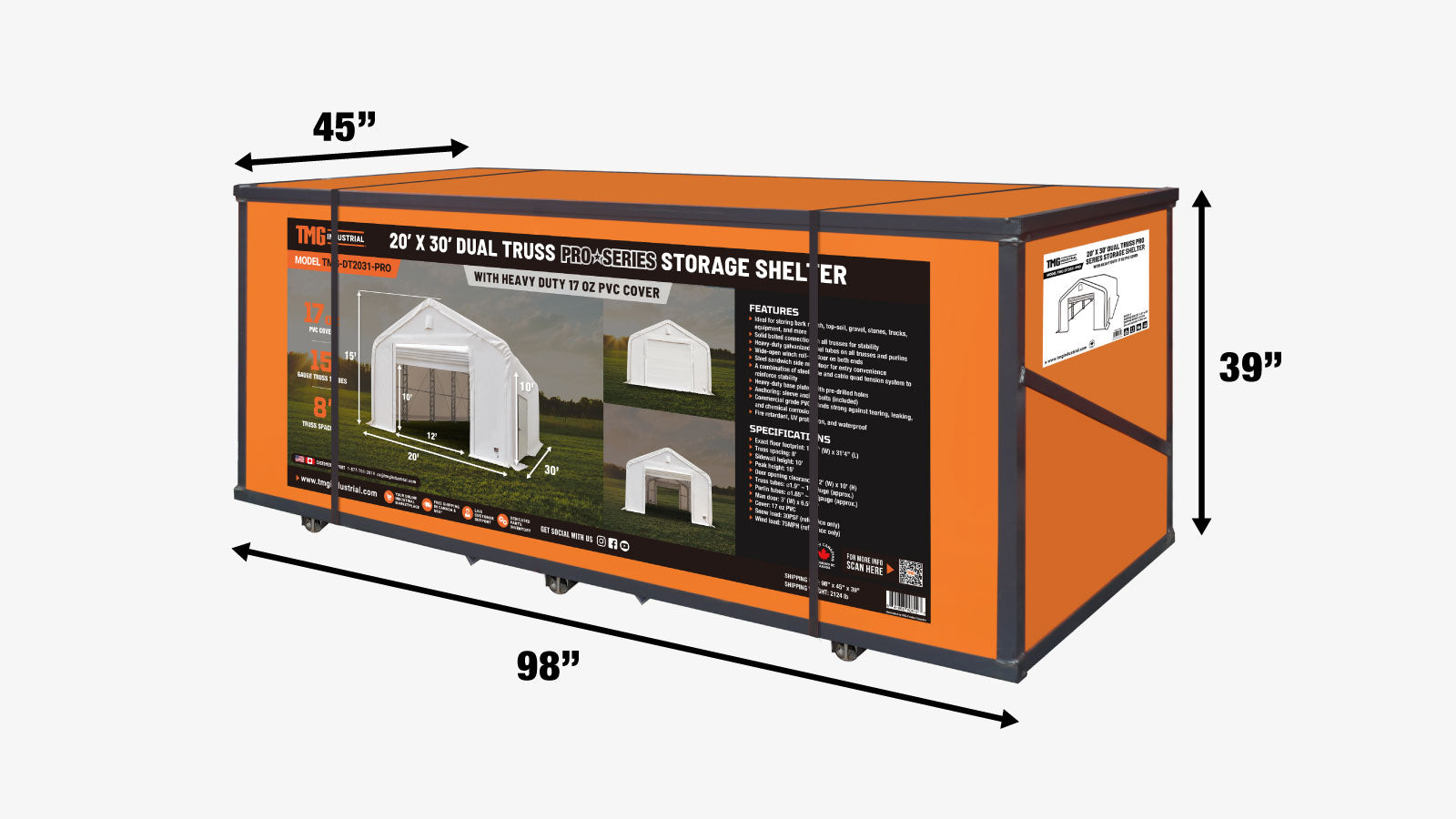 TMG Industrial Pro Series 20' x 30' Dual Truss Storage Shelter with Heavy Duty 17oz PVC Cover, TMG-DT2031-PRO (Previously DT2030-PRO)-shipping-info-image