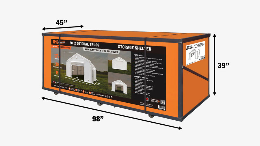 Abri de stockage à double ferme TMG Heavy Series™ de 20' x 30', avec toile en PVC robuste de 17 oz, TMG-DT2031-PRO (anciennement DT2030-PRO)
