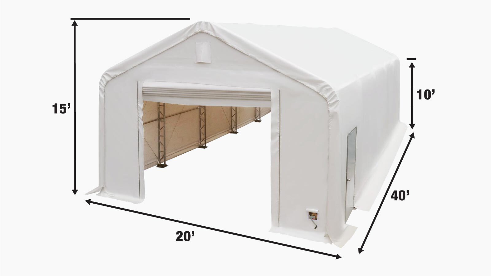 TMG Industrial Pro Series 20' x 40' Dual Truss Storage Shelter with Heavy Duty 17 oz PVC Cover & Drive Through Doors, TMG-DT2041-PRO-specifications-image