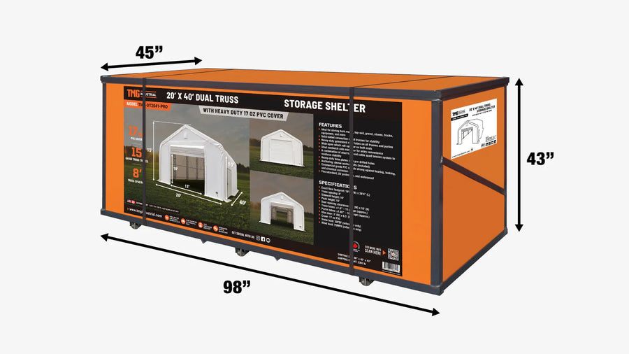 TMG Industrial Pro Series 20' x 40' Abri de stockage à double treillis avec couverture en PVC robuste de 17 oz et portes traversantes, TMG-DT2041-PRO