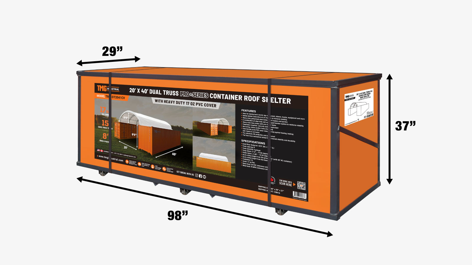 TMG Industrial Pro Series 20' x 40' Abri pour conteneur à double treillis avec couverture en PVC robuste de 17 oz, TMG-DT2041CV (anciennement DT2040CV)-shipping-info-image