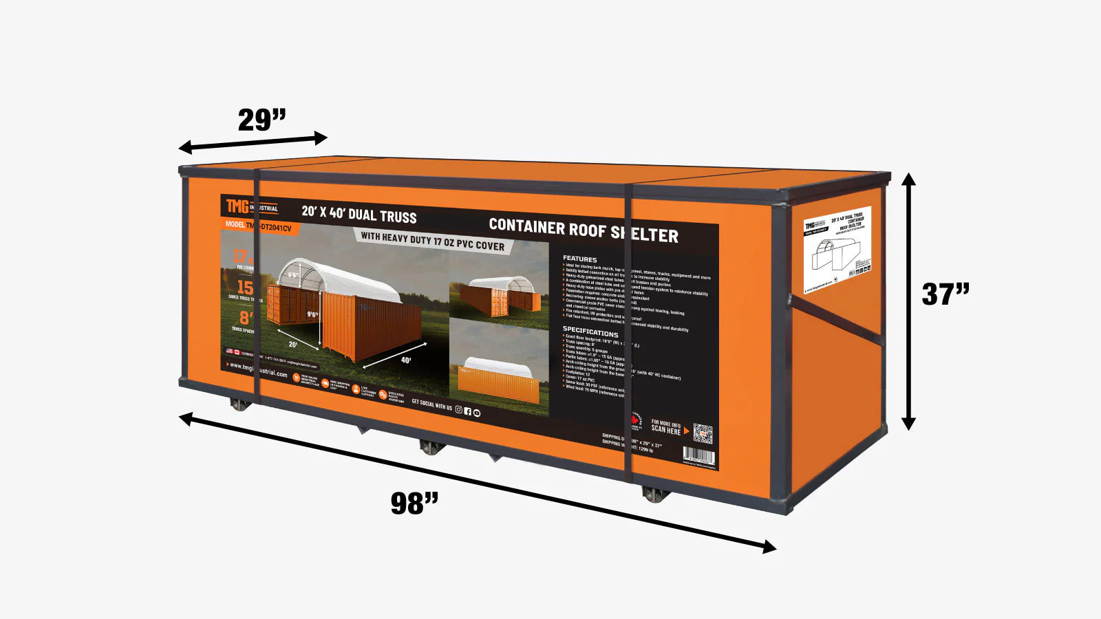 TMG Industrial Pro Series 20' x 40' Abri pour conteneur à double treillis avec couverture en PVC robuste de 17 oz, TMG-DT2041CV (anciennement DT2040CV)-shipping-info-image