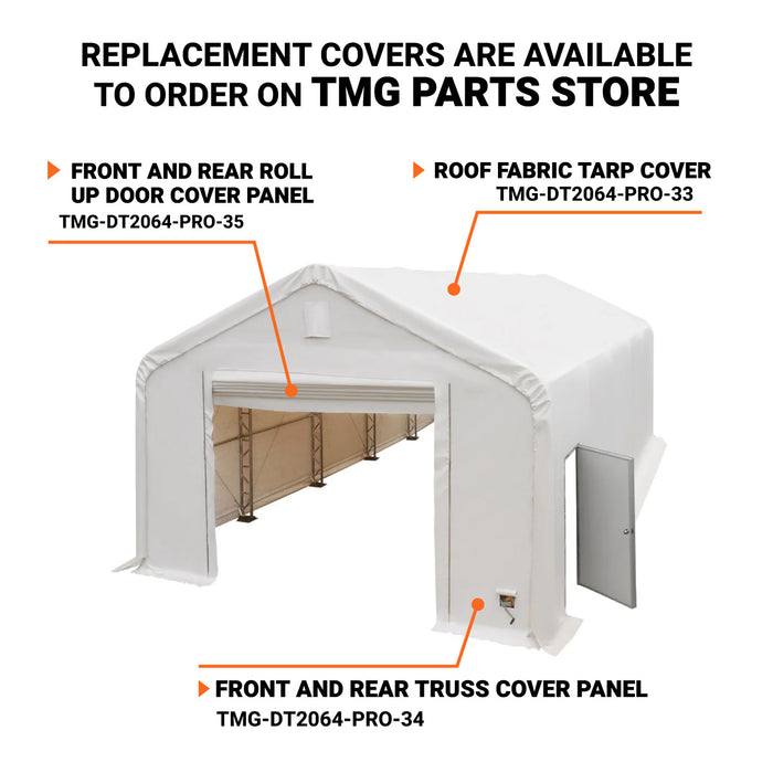 TMG Industrial Pro Series 20' x 63' Abri de stockage à double treillis avec couverture en PVC robuste de 17 oz et portes traversantes, TMG-DT2064-PRO