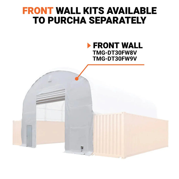 30' x 20' Dual Truss Container Shelter with Heavy Duty 17 oz PVC Cover, Enclosed End Wall & Front Drop, TMG-DT3020CF - TMG Industrial