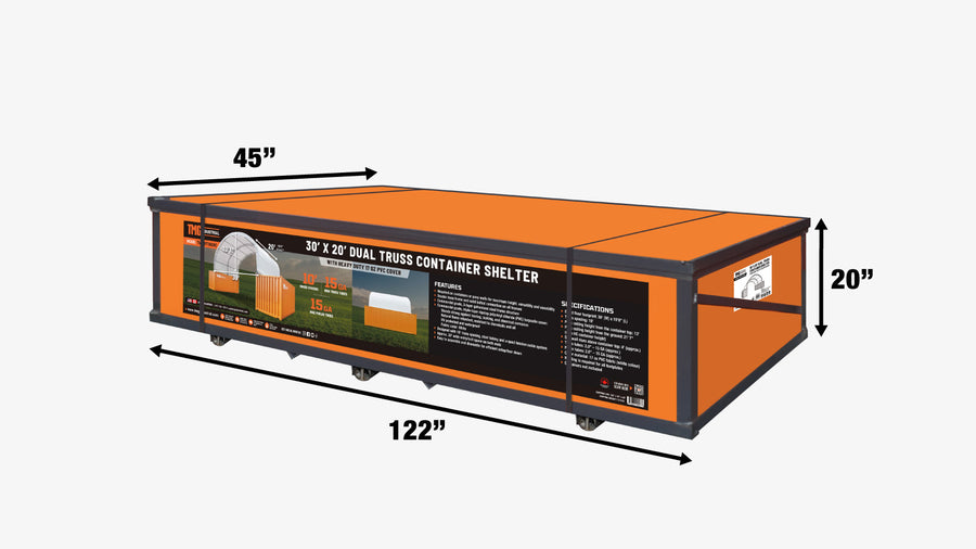 30' x 20' Dual Truss Container Shelter with Heavy Duty 17 oz PVC Cover, TMG-DT3020C