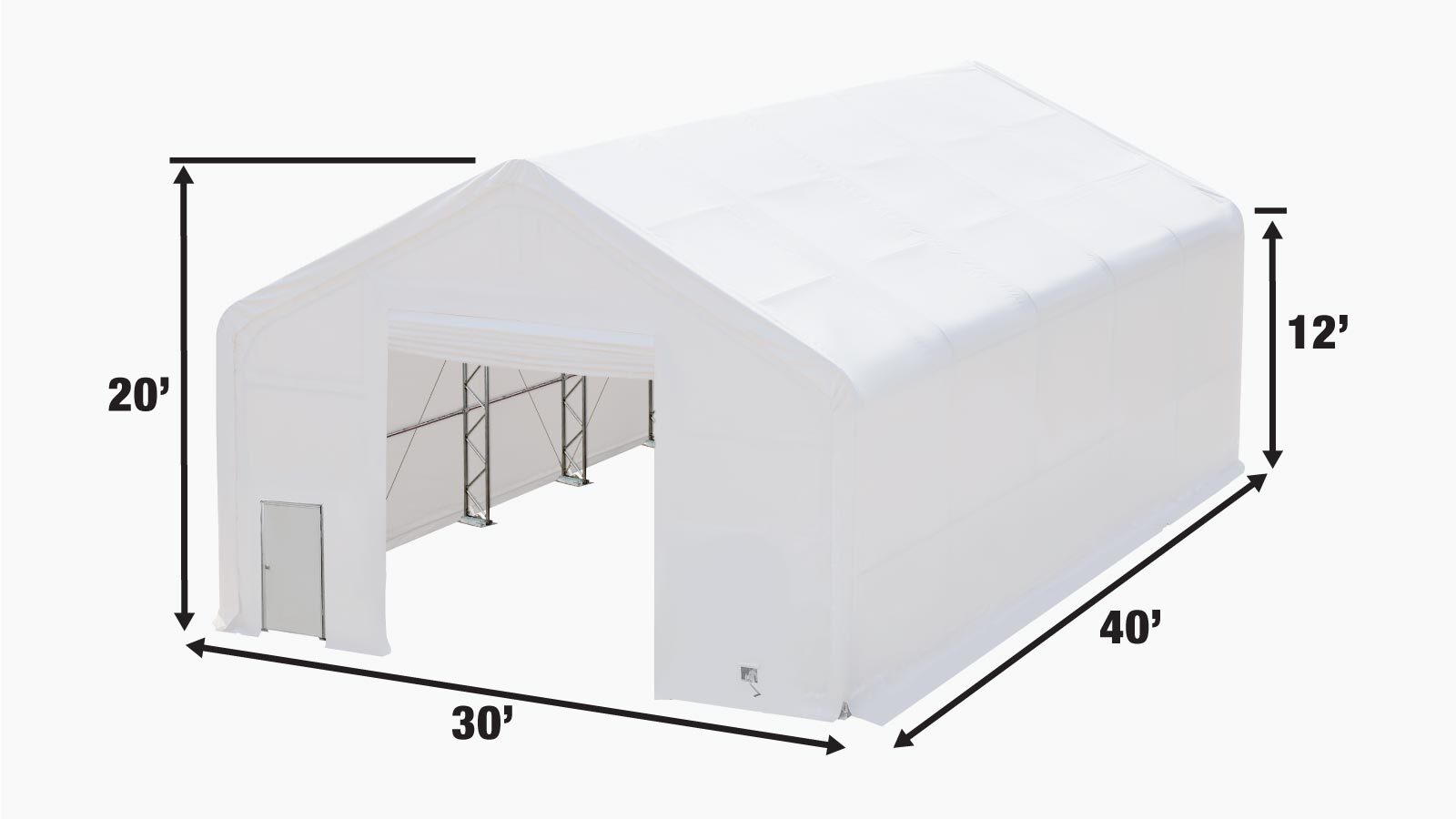 TMG Industrial Pro Series 30' x 40' Dual Truss Storage Shelter with Heavy Duty 17 oz PVC Cover, TMG-DT3041-PRO-specifications-image