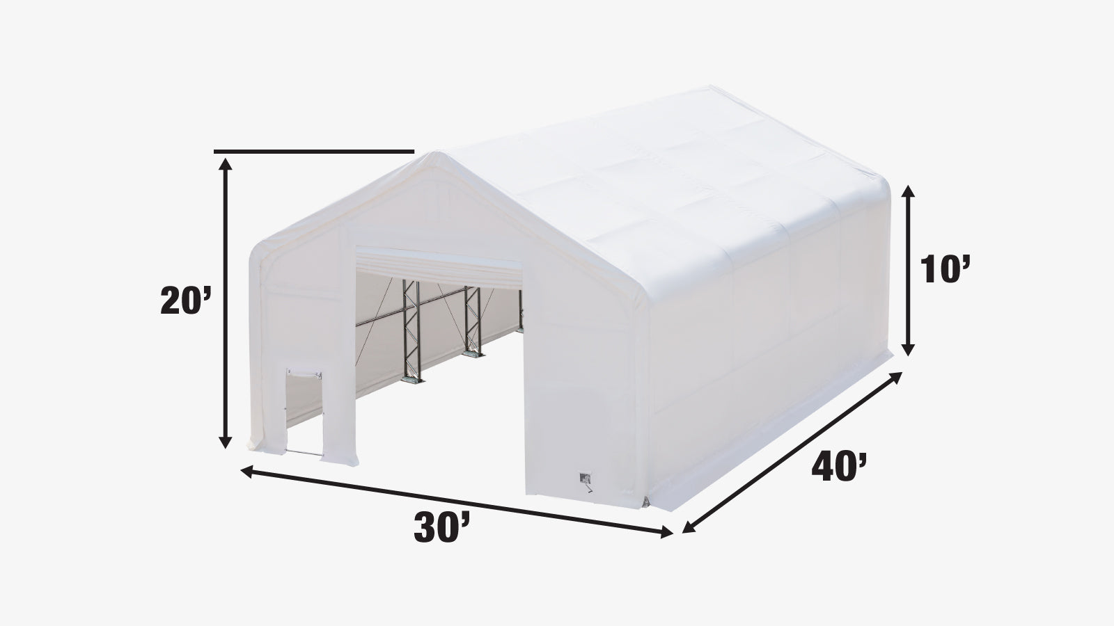 TMG Industrial 30' x 40' Dual Truss Storage Shelter with Heavy Duty 17 oz PVC Cover, TMG-DT3041-specifications-image