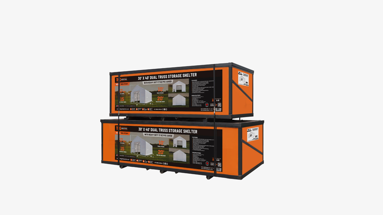 TMG Industrial 30' x 40' Abri de stockage à double treillis avec couverture en PVC robuste de 17 oz, TMG-DT3041-shipping-info-image