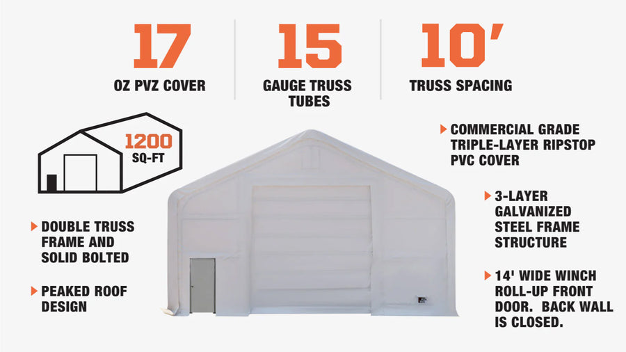 30' x 40' Dual Truss Storage Shelter with Heavy Duty 17 oz PVC Cover TMG-DT3042(Previously TMG-DT3041)