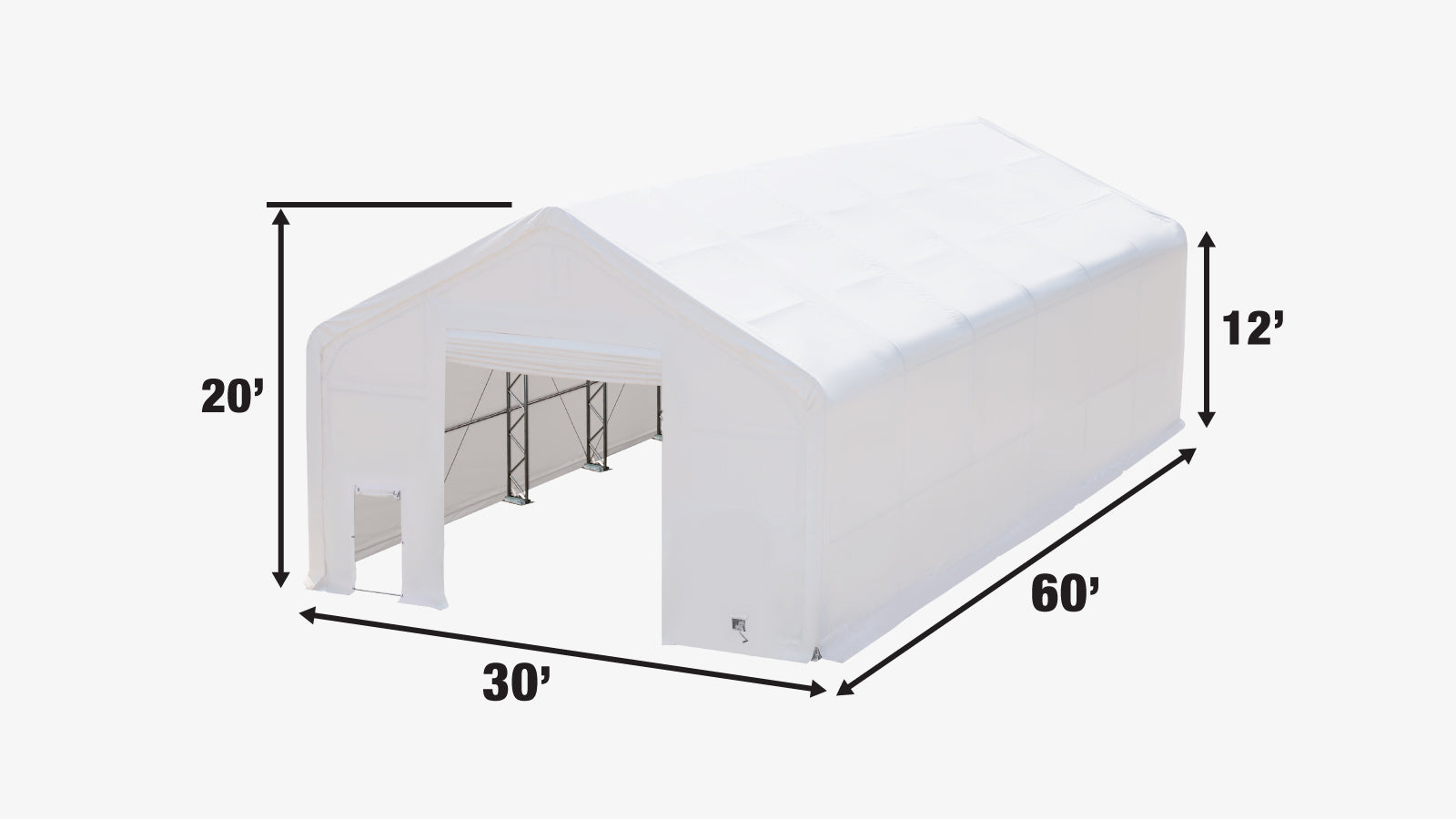 TMG Industrial 30' x 60' Dual Truss Storage Shelter with Heavy Duty 17 oz PVC Cover & Drive Through Doors, TMG-DT3061-specifications-image