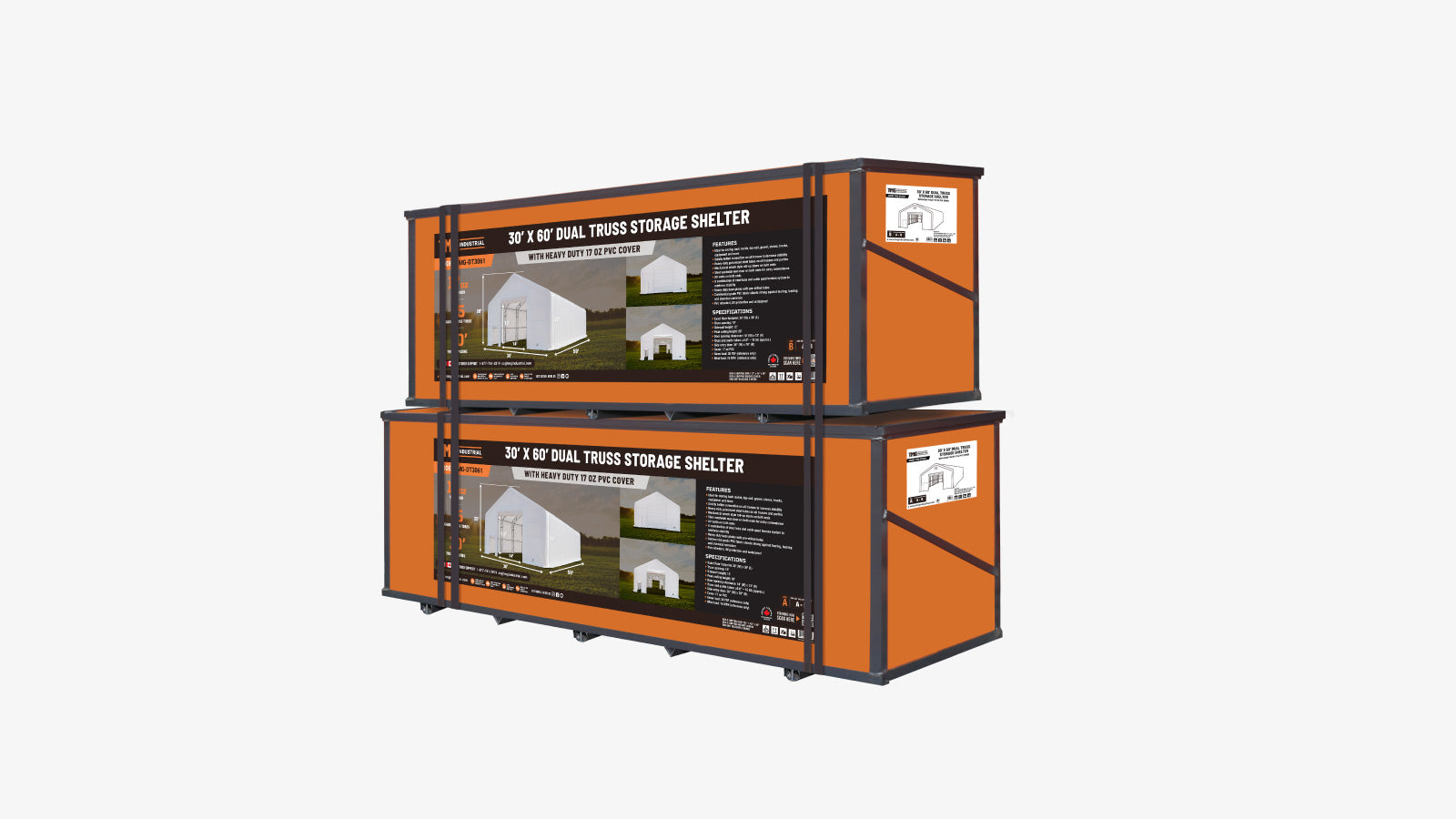 TMG Industrial 30' x 60' Dual Truss Storage Shelter with Heavy Duty 17 oz PVC Cover & Drive Through Doors, TMG-DT3061-shipping-info-image