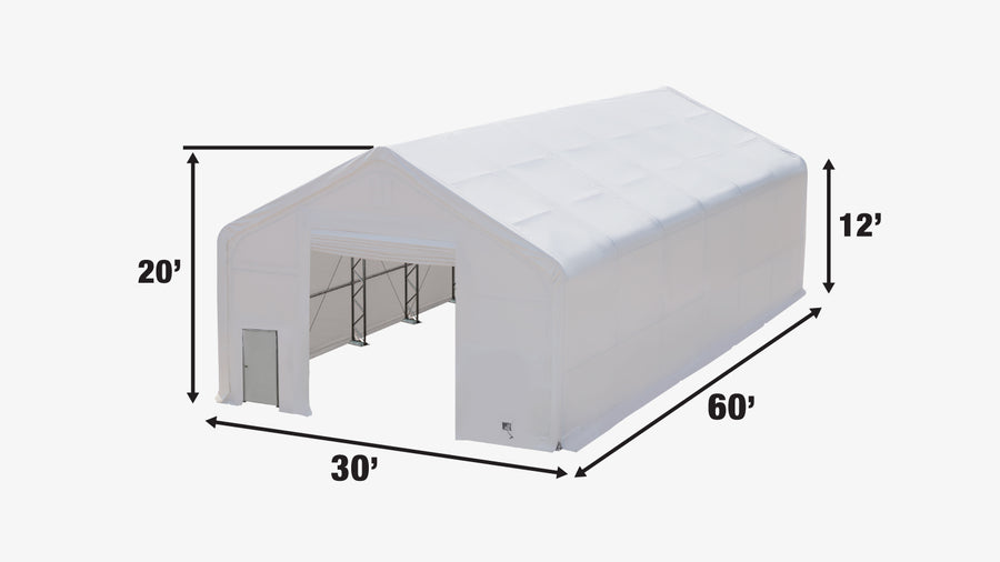 TMG Industrial 30' x 60' Abri de stockage à double treillis avec couverture en PVC robuste de 17 oz et portes traversantes, TMG-DT3061