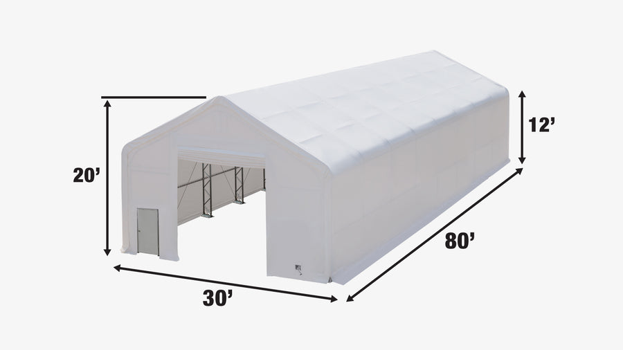 TMG Industrial 30' x 80' Abri de stockage à double treillis avec couverture en PVC robuste de 17 oz et portes traversantes, TMG-DT3081