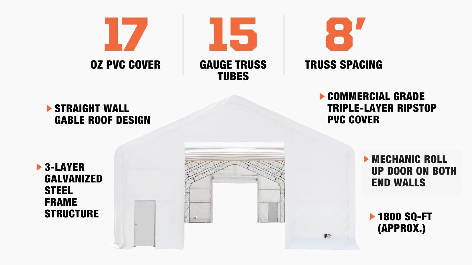 TMG Industrial Pro Series 30' x 80' Dual Truss Storage Shelter with Heavy Duty 17 oz PVC Cover & Drive Through Doors, TMG-DT3081-PRO-description-image