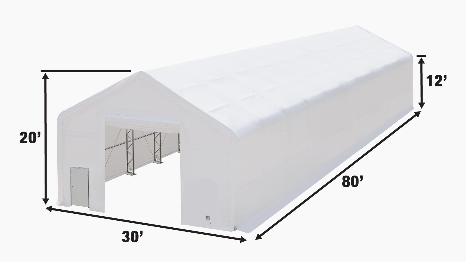 TMG Industrial Pro Series 30' x 80' Dual Truss Storage Shelter with Heavy Duty 17 oz PVC Cover & Drive Through Doors, TMG-DT3081-PRO-specifications-image