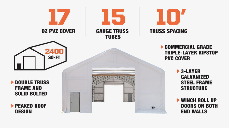 TMG Industrial 30' x 80' Abri de stockage à double treillis avec couverture en PVC robuste de 17 oz et portes traversantes, TMG-DT3081