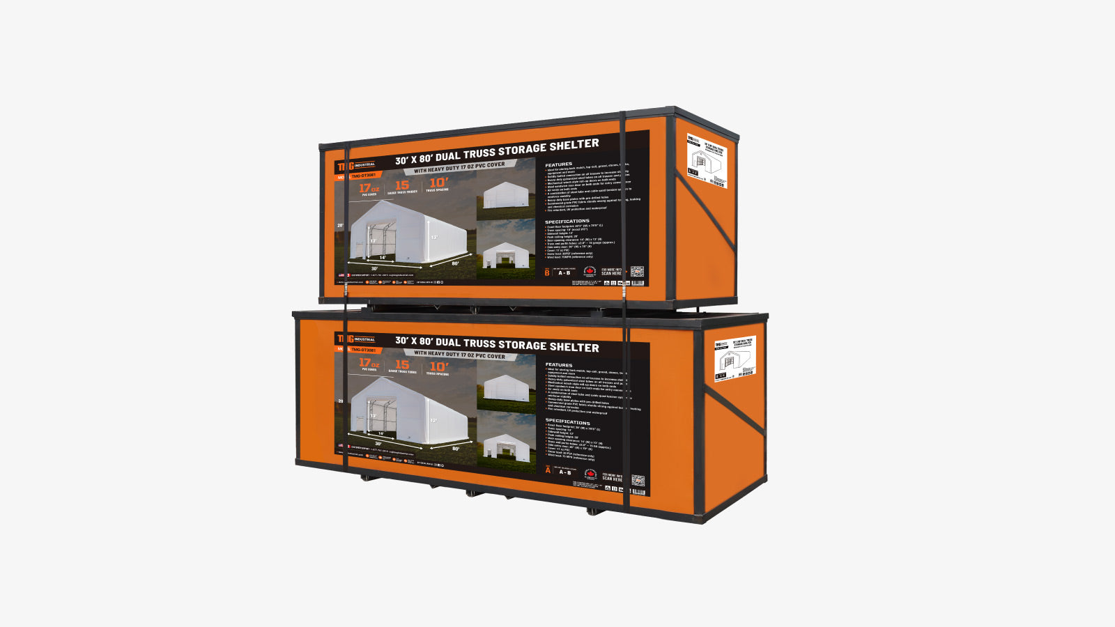TMG Industrial 30' x 80' Dual Truss Storage Shelter with Heavy Duty 17 oz PVC Cover & Drive Through Doors, TMG-DT3081-shipping-info-image