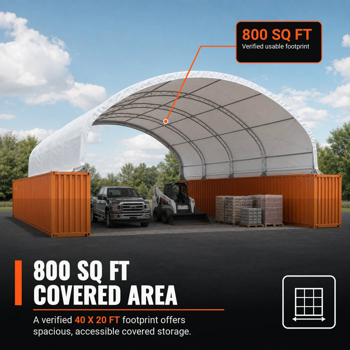 Abri conteneur à double ferme 40' x 20' avec bâche en PVC robuste de 21 oz, TMG-DT4022C-V2