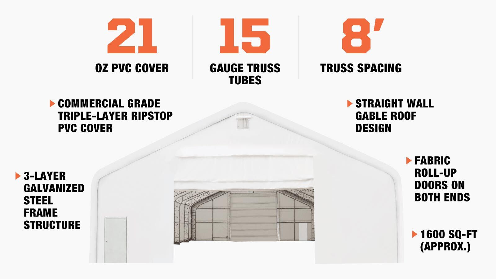 TMG Industrial Pro Series 40' x 40' Dual Truss Storage Shelter with Heavy Duty 21 oz PVC Cover & Drive Through Doors, TMG-DT4041-PRO (anciennement TMG-DT4040-PRO)-description-image