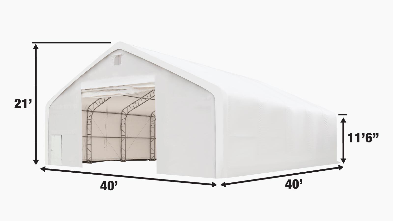 TMG Industrial Pro Series 40' x 40' Dual Truss Storage Shelter with Heavy Duty 21 oz PVC Cover & Drive Through Doors, TMG-DT4041-PRO (anciennement TMG-DT4040-PRO)-specifications-image