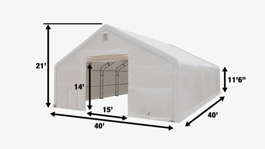 TMG Industrial 40' x 40' Abri de stockage à double treillis avec couverture en PVC robuste de 21 oz et portes traversantes, TMG-DT4041