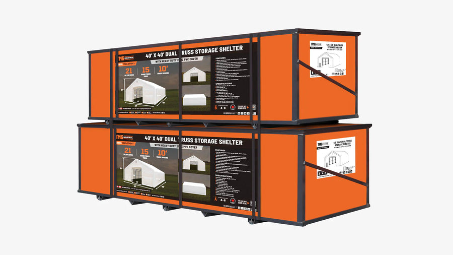 40' x 40' Dual Truss Storage Shelter with Heavy Duty 21 oz PVC Cover & Drive Through Doors, TMG-DT4042 (Previously DT4041)